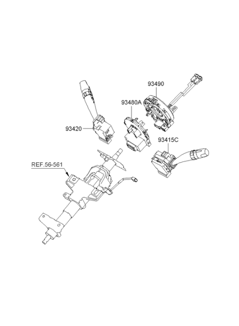 2008 Hyundai Santa Fe Wiper & Washer Switch Assembly Diagram for 93420-0W000-WK