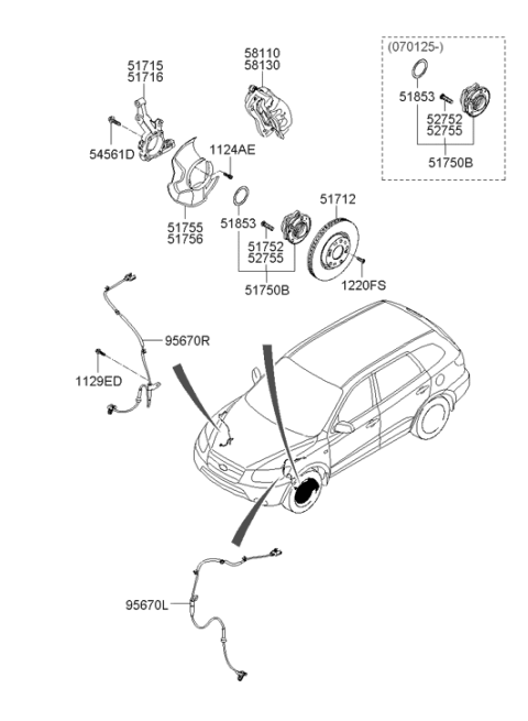 2008 Hyundai Santa Fe Sensor Assembly-Abs Front Wheel ,L Diagram for 95670-2B000