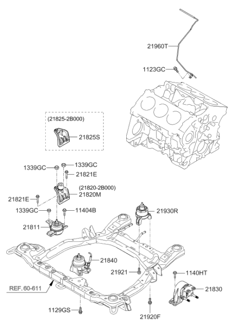2009 Hyundai Santa Fe Old Body Style Engine & Transaxle Mounting Diagram 2