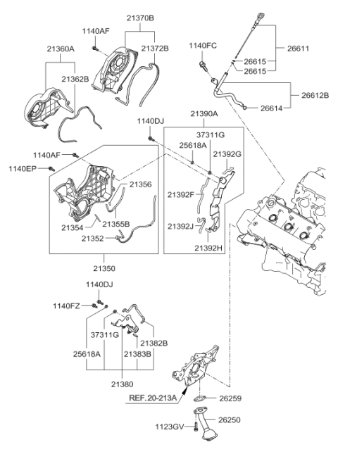2007 Hyundai Santa Fe Cover Assembly-Timing Belt Front,RH Diagram for 21370-3E000