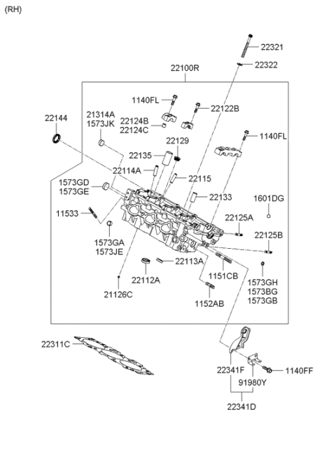 2007 Hyundai Santa Fe Head Assembly-Cylinder,RH Diagram for 22100-3E052