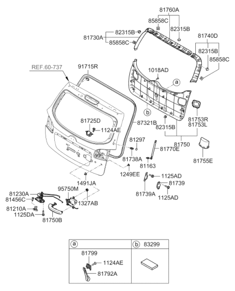 2007 Hyundai Santa Fe Tail Gate Lifter Assembly Diagram for 81770-0W002