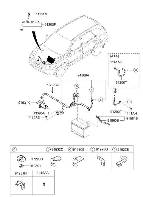 2007 Hyundai Santa Fe Wiring Assembly Battery (+) Diagram for 91850-0W100