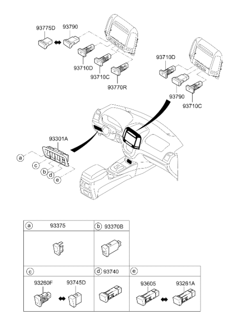 2007 Hyundai Santa Fe Switch Assembly Diagram for 93770-2B101-WK