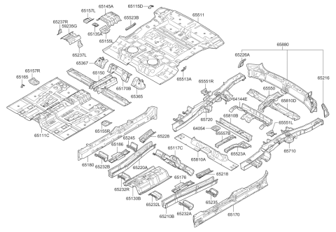 2007 Hyundai Santa Fe Member-Center Floor Front Cross Outer,LH Diagram for 65234-2B200