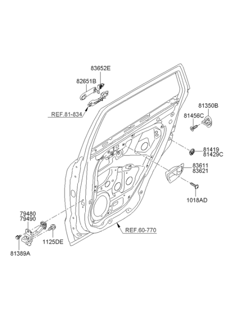 2008 Hyundai Santa Fe Exterior Door Handle Assembly Diagram for 82651-2B010