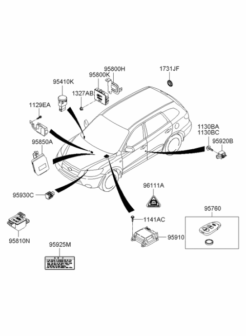 2009 Hyundai Santa Fe Transmitter Assembly Diagram for 95411-0W110