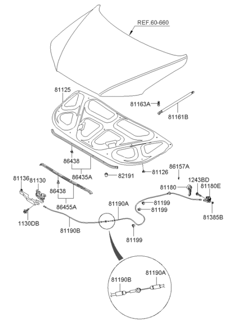 2009 Hyundai Santa Fe Hood Insulating Pad Diagram for 81125-2B200