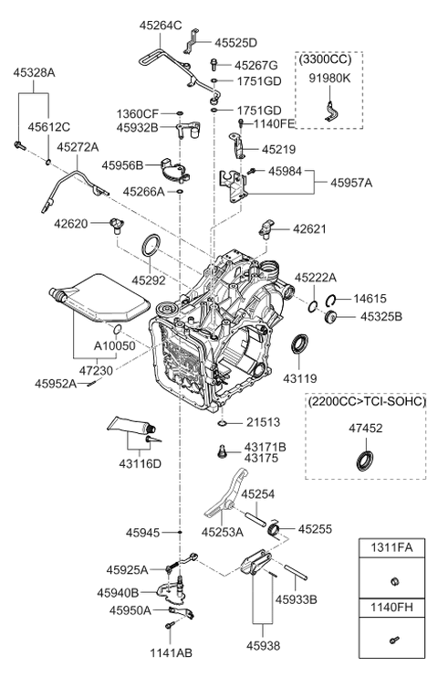 2009 Hyundai Santa Fe Old Body Style Auto Transmission Case Diagram 7