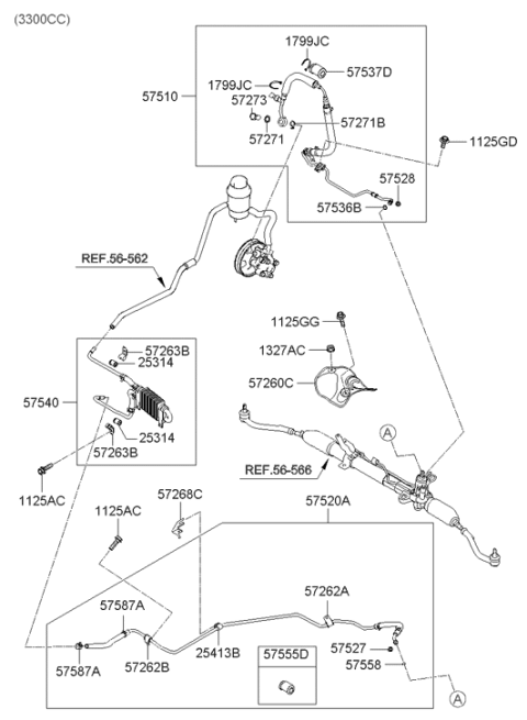 2007 Hyundai Santa Fe Power Steering Oil Pressure Hose Assembly Diagram for 57510-0W500