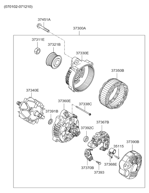 2009 Hyundai Santa Fe Generator Assembly Diagram for 37300-3C250