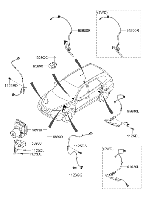 2009 Hyundai Santa Fe Hydraulic Module Diagram for 58910-2B801