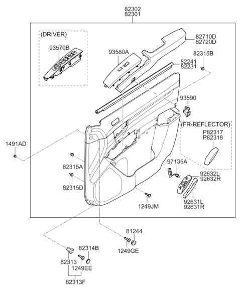 2009 Hyundai Santa Fe Power Window Main Switch Assembly Diagram for 93570-2B000-WK