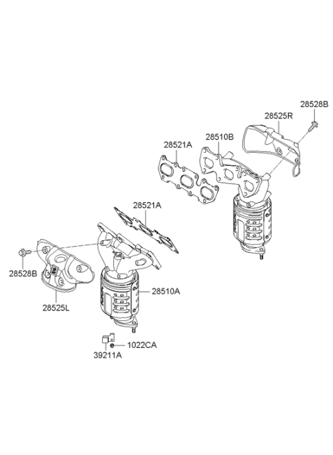 2007 Hyundai Santa Fe Exhaust Manifold Catalytic Assembly, Left Diagram for 28510-3E830