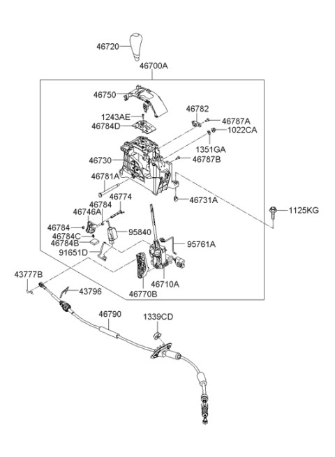 2008 Hyundai Santa Fe Shift Lever Indicator Assembly Diagram for 46750-2B130