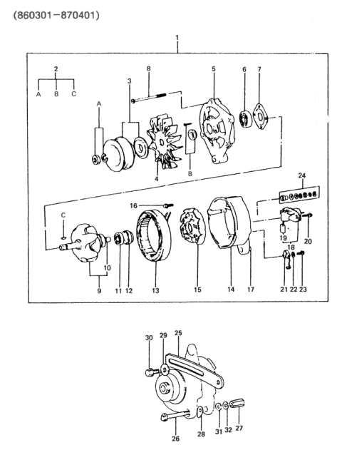 1986 Hyundai Excel Bearing-Front Diagram for 37334-11520