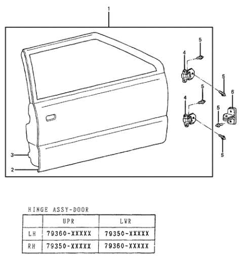 1986 Hyundai Excel Front Door Panel Assembly Right Hand Diagram for 76002-21312-D