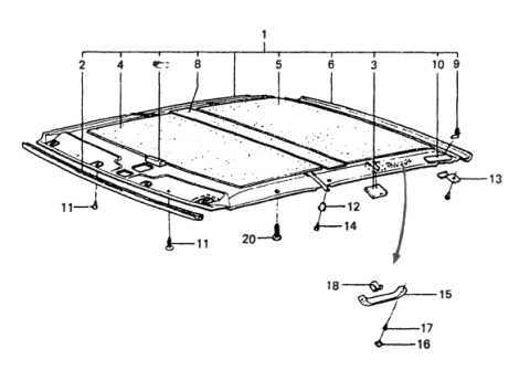 1986 Hyundai Excel Headliner Assembly Diagram for 85301-21200-BF