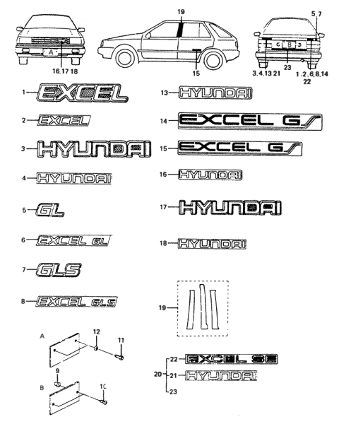 1987 Hyundai Excel Emblem Diagram for 86300-21180-LP