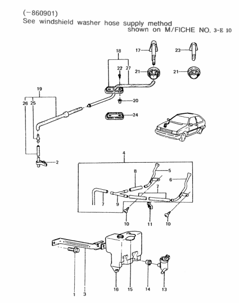 1988 Hyundai Excel Windshield Washer Tank Diagram for 98621-21010
