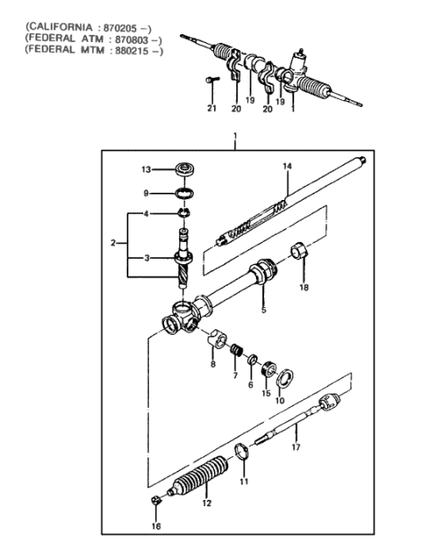 1985 Hyundai Excel Steering Gear Assembly Diagram for 56500-21010