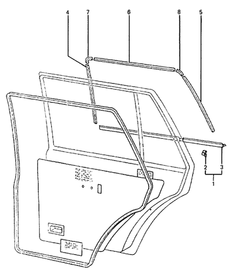 1987 Hyundai Excel Rear Door Belt Outside Weatherstrip Assembly Right Hand Diagram for 83220-21041
