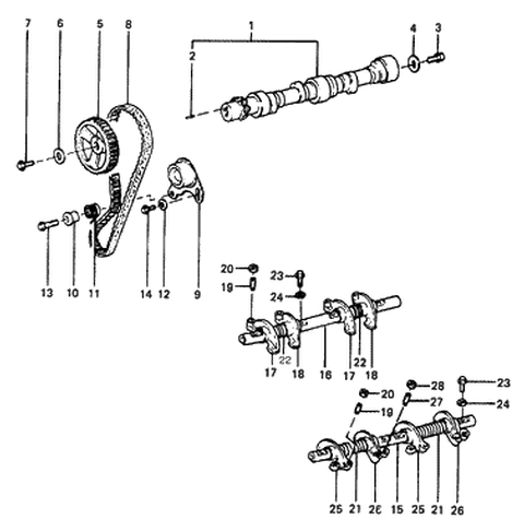 1986 Hyundai Excel Camshaft Assembly Diagram for 24100-21310