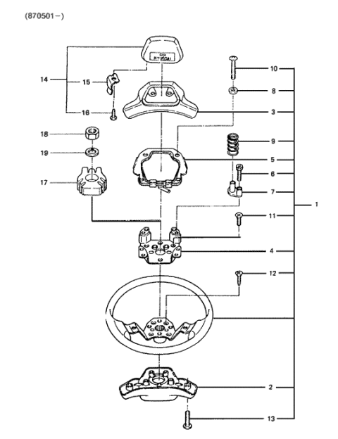 1986 Hyundai Excel Steering Wheel Body Assembly Diagram for 56120-21310-BC