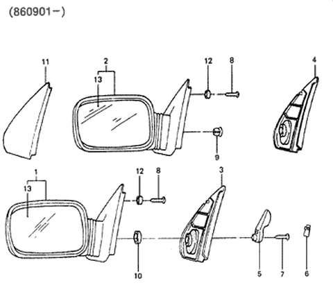 1985 Hyundai Excel Mirror Assembly-Rear View Outside RH(Fla) Diagram for 87606-21350-CC