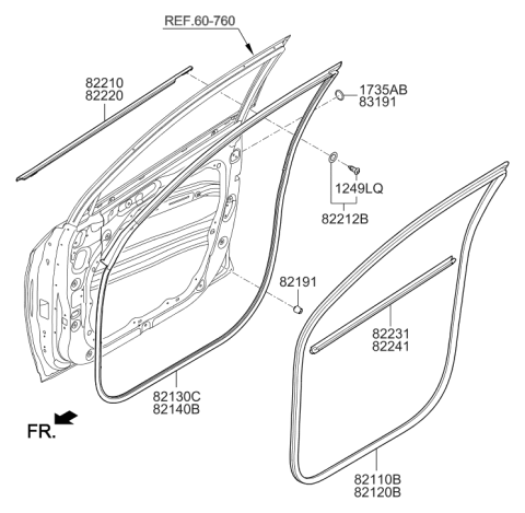 2018 Hyundai Tucson Front Door Body Side Weatherstrip Left Hand Diagram for 82110-D3000