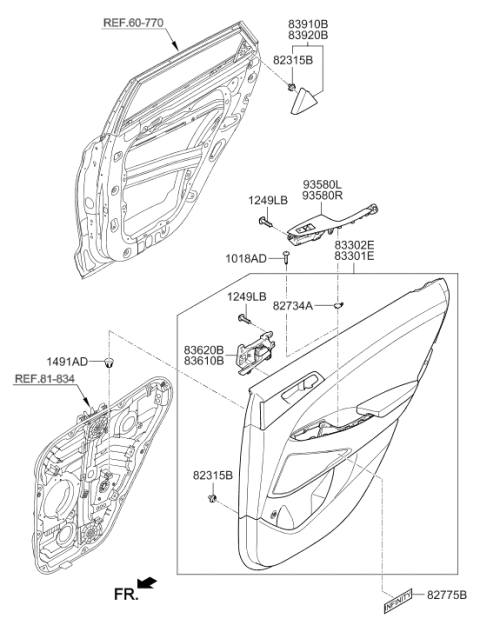 2016 Hyundai Tucson Interior Door Handle Rear Passenger Right Side Rh Hand Fits Diagram for 83620-D3000-NS5