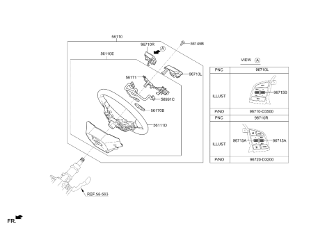 2017 Hyundai Tucson Left Steering Remote Control Switch Assembly Diagram for 96710-D3500-4X