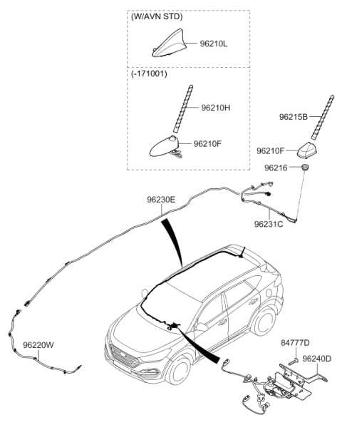 2017 Hyundai Tucson Pole-Roof Antenna Diagram for 96215-2J100