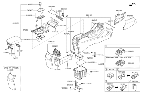 2016 Hyundai Tucson Console Armrest Assembly Diagram for 84660-D3000-TRY