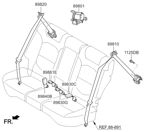 2018 Hyundai Tucson Rear Right Outer Seat Belt Diagram for 89820-D3500-YAK