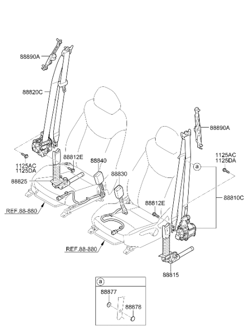 2021 Hyundai Ioniq Front Seat Belt Buckle Assembly Left Hand Diagram for 88830-G2500-TRY