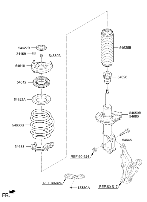 2021 Hyundai Ioniq Front Strut Assembly Right Hand Diagram for 54661-G2800