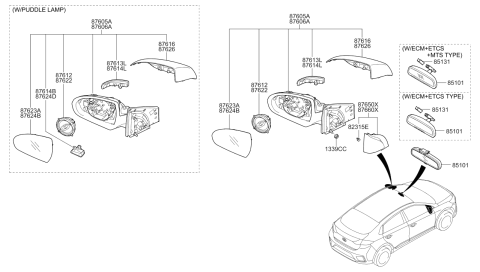 2020 Hyundai Ioniq Rear View Inside Mirror Assembly Diagram for 85101-D3000