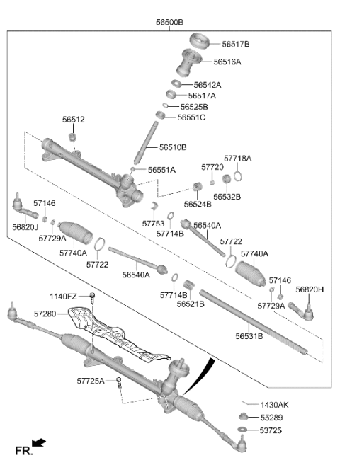 2022 Hyundai Ioniq Steering Gear Assembly Diagram for 56500-G2500