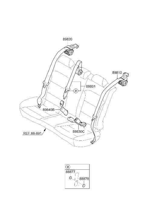 2020 Hyundai Ioniq Rear Center Seat Belt Assembly Diagram for 89850-G2500-TRY