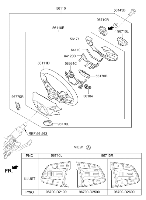 2019 Hyundai Genesis G90 Paddle Shift Switch Assembly, Right Diagram for 96780-D2000-VCS
