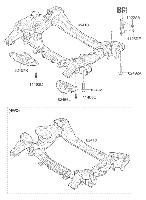 2018 Hyundai Genesis G90 Front Crossmember Assembly Diagram for 62410-D2500