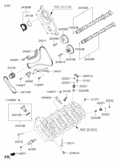 2018 Hyundai Genesis G90 Timing Chain Tensioner Assembly Diagram for 24410-3F400
