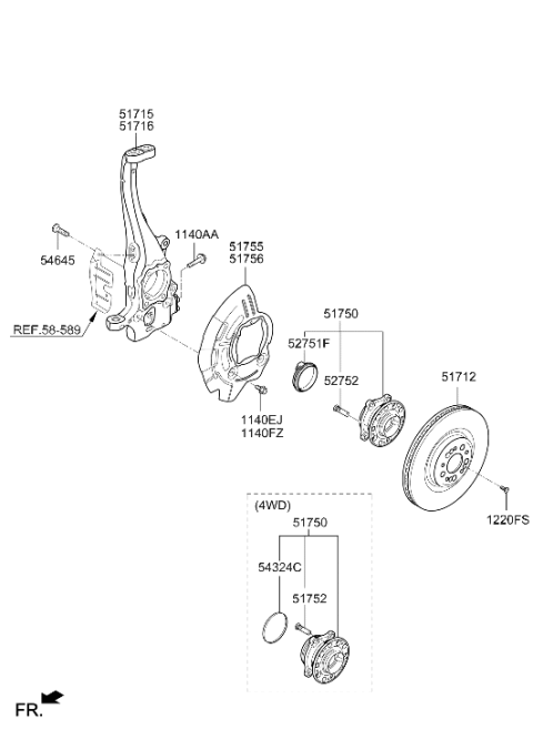 2017 Hyundai Genesis G90 Front Wheel Hub Assembly Diagram for 51750-B1200