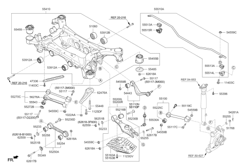 2018 Hyundai Genesis G90 Rear Crossmember Diagram for 55405-D2000