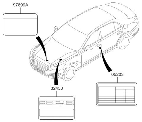2018 Hyundai Genesis G90 Refrigerant Label Diagram for 97699-D2050