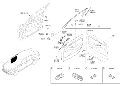 2018 Hyundai Genesis G90 Power Window Main Switch Assembly Diagram for 93570-D2000-WY5