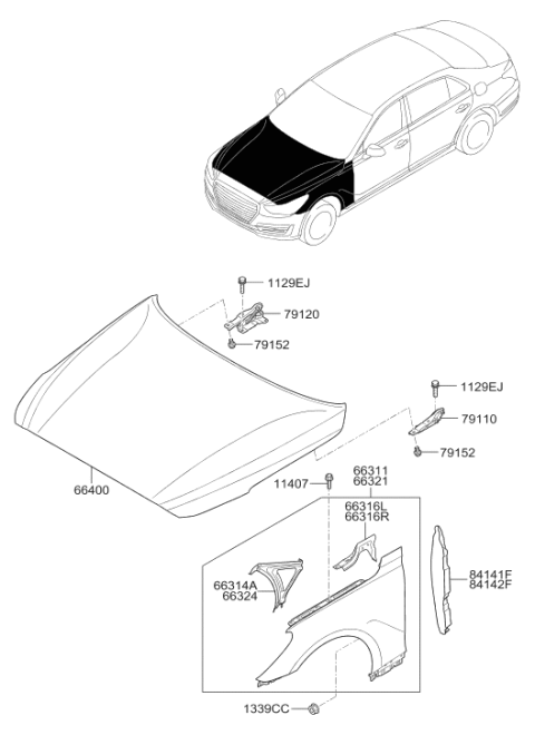 2017 Hyundai Genesis G90 Fender Panel Right Hand Diagram for 66320-D2000
