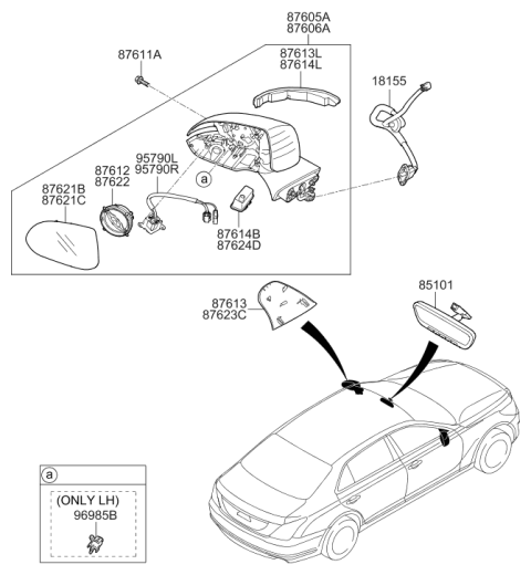 2019 Hyundai Genesis G90 Outside Mirror Lamp Assembly Left Hand Diagram for 87613-D2000