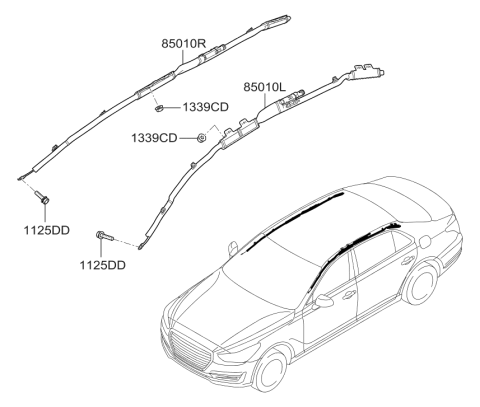2019 Hyundai Genesis G90 Left Hand Curtain Air Bag Module Diagram for 85010-D2000